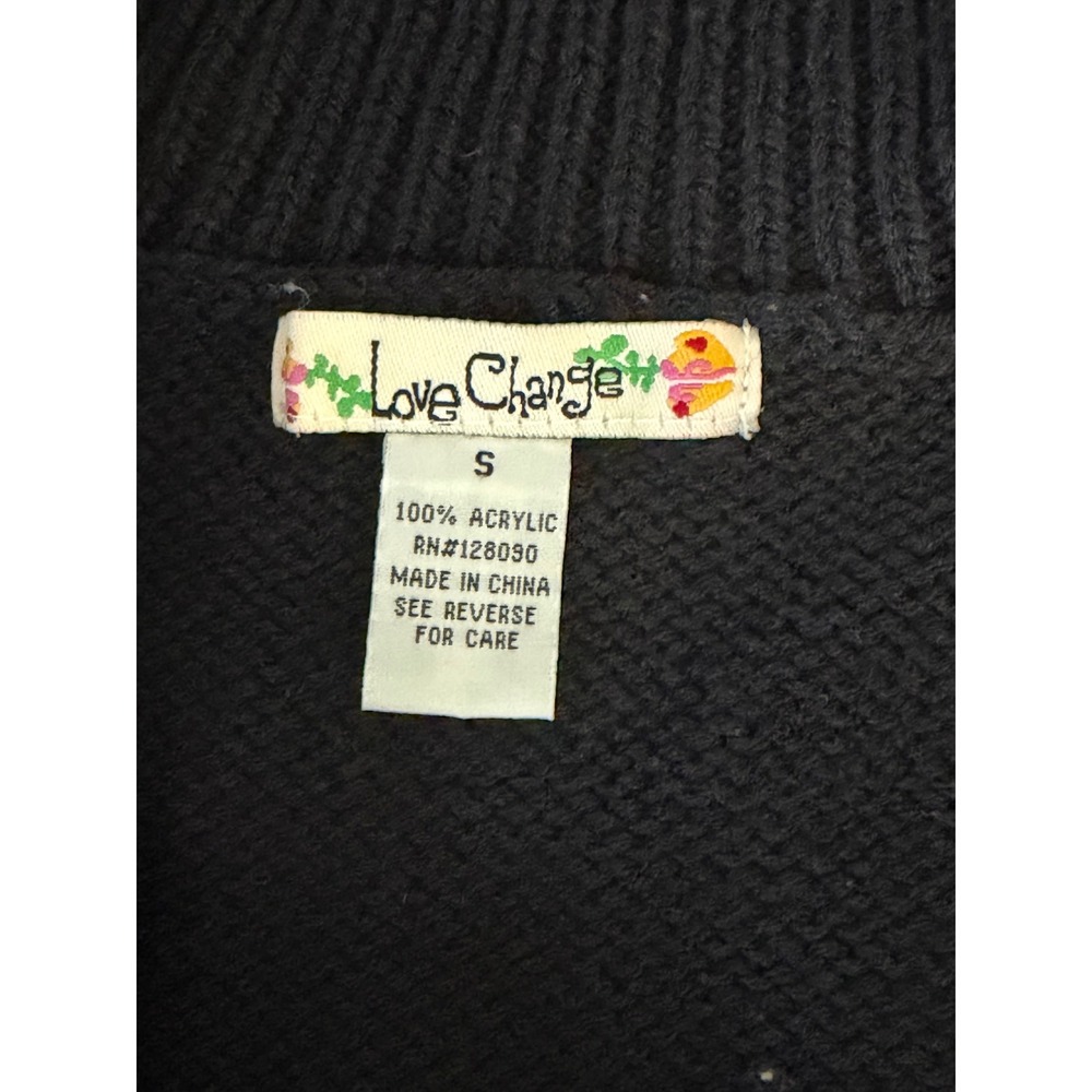 Love Change Cardigan Sweater Womens‎ S Black Aztec Print Open Front Belted - Picture 5 of 5